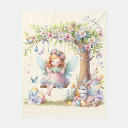 Watercolor Pasen Lente Fee Fleece Deken (Voorkant)