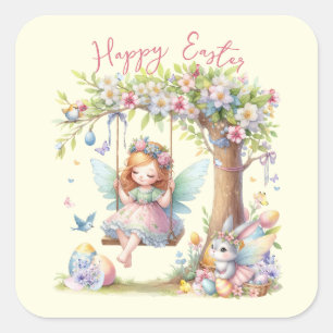 Watercolor Pasen Lente Fee Vierkante Sticker