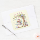 Watercolor Pasen Lente Fee Vierkante Sticker (Envelop)