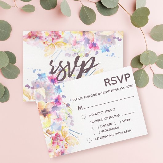 Watercolor Pastel Bloemen | Keuze Menu RSVP Kaart