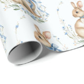 Watercolor Pastel Blue Easter Bunny Wrapping Paper Cadeaupapier (Rol Hoek)