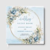 Watercolor Pastel Blue Floral Gold Guest Book Gastenboek (Voorkant)