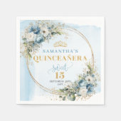 Watercolor Pastel Blue Flowers Greenery Gold Servet (Voorkant)