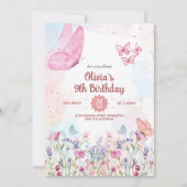 Watercolor Pastel Butterfly Birthday Invitation Kaart (Voorkant)