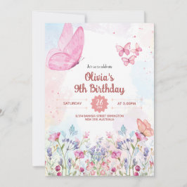 Watercolor Pastel Butterfly Birthday Invitation Kaart