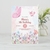 Watercolor Pastel Butterfly Birthday Invitation Kaart (Staand voorkant)