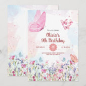 Watercolor Pastel Butterfly Birthday Invitation Kaart (Voorkant / Achterkant)