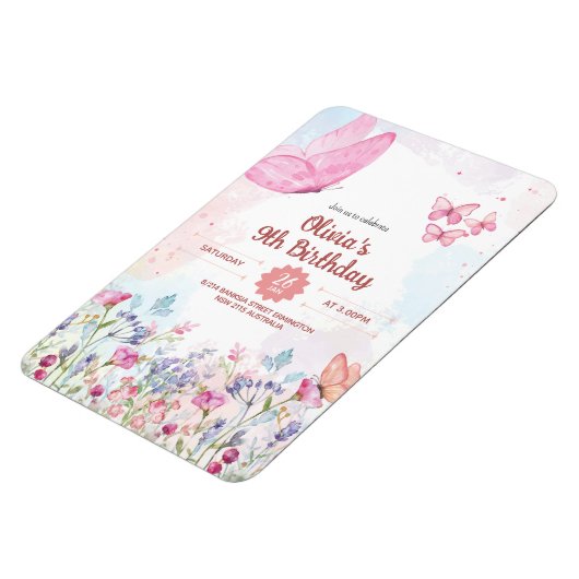 Watercolor Pastel Butterfly Birthday Invitation Magneet (Linkerzijde)