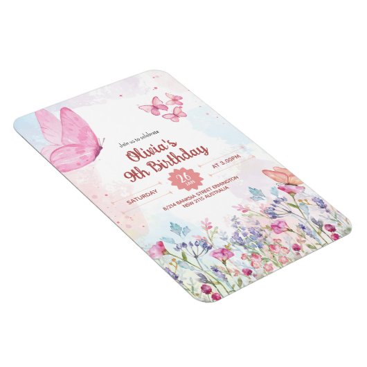 Watercolor Pastel Butterfly Birthday Invitation Magneet (Rechterzijde)
