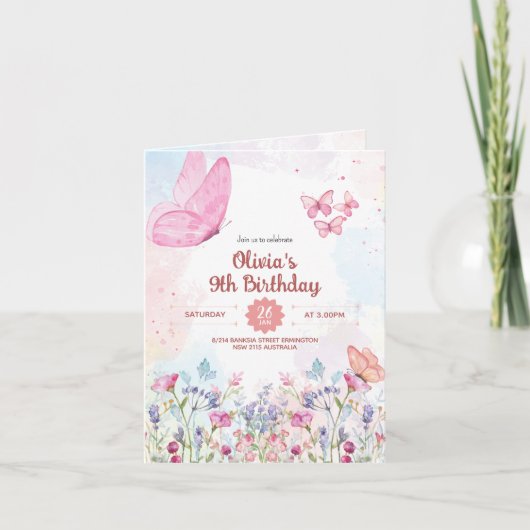 Watercolor Pastel Butterfly Folded Card Invitation (Voorkant)