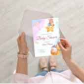 Watercolor Pastel Cute Teddy Bear Baby Shower Kaart