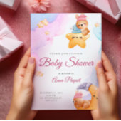 Watercolor Pastel Cute Teddy Bear Baby Shower Kaart