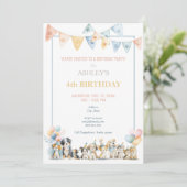 Watercolor Pastel Dogs Puppies Birthday Invitation Kaart (Staand voorkant)