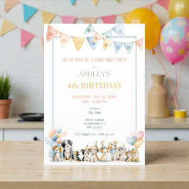 Watercolor Pastel Dogs Puppies Birthday Invitation Kaart