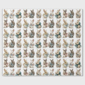 Watercolor Pastel Easter Bunnies Wrapping Paper Cadeaupapier (Vlak)