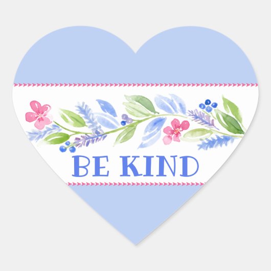 Watercolor Pastel Floral BE KIND Hart Sticker (Voorkant)