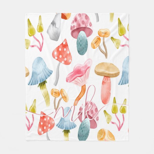 Watercolor Pastel Paddenstoelen Fleece Deken (Voorkant)