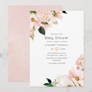 Watercolor Pastel Roze Bloemige Baby Shower Kaart