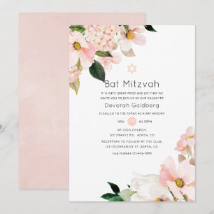 Watercolor Pastel Roze Bloemige Bat Mitzvah Kaart