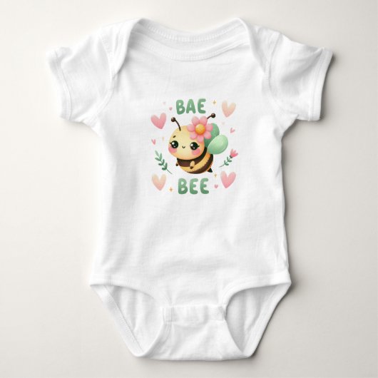 Watercolor pastel roze cute bae bijtje bloemen romper (Voorkant)
