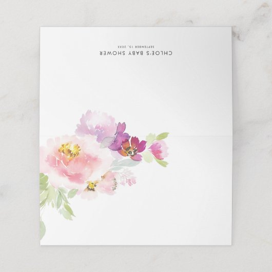 Watercolor Pastel Roze & Paarse Bloemen Plaatskaartje (Buitenkant ongevouwen)
