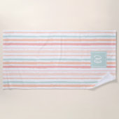 Watercolor Pastel Roze Perzik Strepen Monogram Strandlaken (Voorkant)