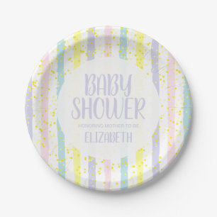Watercolor Pastel Strepen Neutrale Baby Shower Papieren Bordje