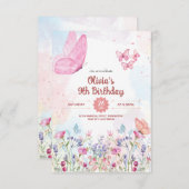 Watercolor Pastel Vlinder Uitnodiging (9x13 cm) (Voorkant / Achterkant)