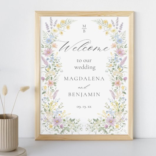 Watercolor Pastel Wildflowers Wedding Welcome Poster