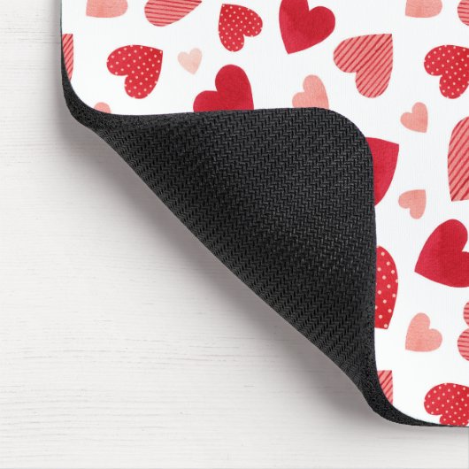 Watercolor Patchwork Red Hearts Pattern Muismat (Hoek)