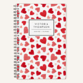 Watercolor Patchwork Red Hearts Pattern Notitieboek (Voorkant)