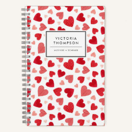 Watercolor Patchwork Red Hearts Pattern Notitieboek