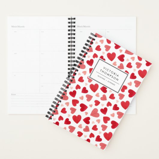 Watercolor Patchwork Red Hearts Pattern Planner (Display)