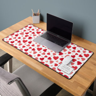 Watercolor Patchwork Rode Harten Patroon Bureaumat