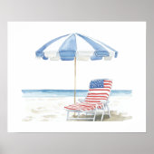 Watercolor patriottisch strandtafereel in rood, wi poster (Voorkant)
