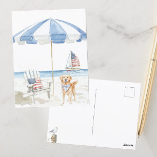 Watercolor Patriottische Hond Amerikaanse Strand S Briefkaart