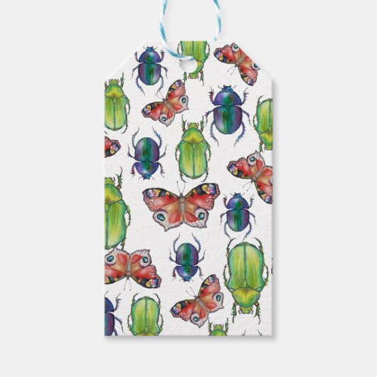 Watercolor pattern of beetles and butterflies cadeaulabel (Voorkant)