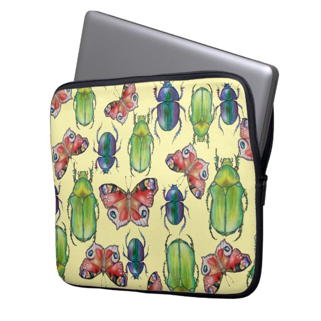  Watercolor pattern of beetles and butterflies Laptop Sleeve (Voorkant Links)