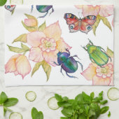 Watercolor pattern of beetles and butterflies theedoek (Gevouwen)