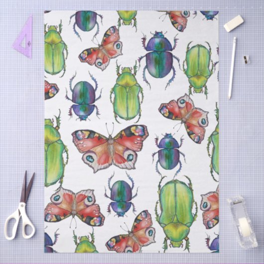  Watercolor pattern of beetles and butterflies Tissuepapier (Craft)