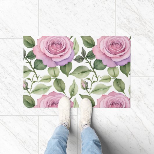 Watercolor Pattern Of Pink And Lavender Roses Deurmat (Binnen)