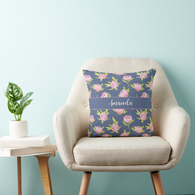 Watercolor Pattern with Delicate Pink Round Pillow Kussen (Stoel)