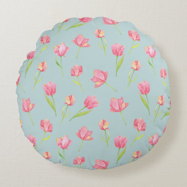 Watercolor Pattern with Delicate Pink Round Pillow Rond Kussen (Voorkant)