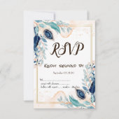 Watercolor Pauw Bloemmotief RSVP Kaart (Voorkant)