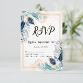 Watercolor Pauw Bloemmotief RSVP Kaart (Staand voorkant)