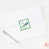 Watercolor Pauw Kerstmis Vierkante Sticker (Envelop)