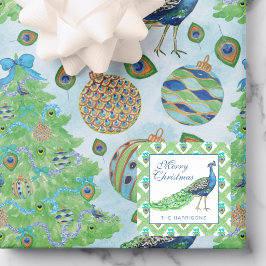 Watercolor Pauw Kerstmis Vierkante Sticker