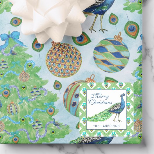 Watercolor Pauw Kerstmis Vierkante Sticker