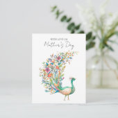 Watercolor Pauw Met Liefde Op Moederdag Feestdagenkaart (Staand voorkant)