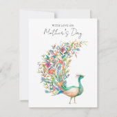 Watercolor Pauw Met Liefde Op Moederdag Feestdagenkaart (Voorkant)